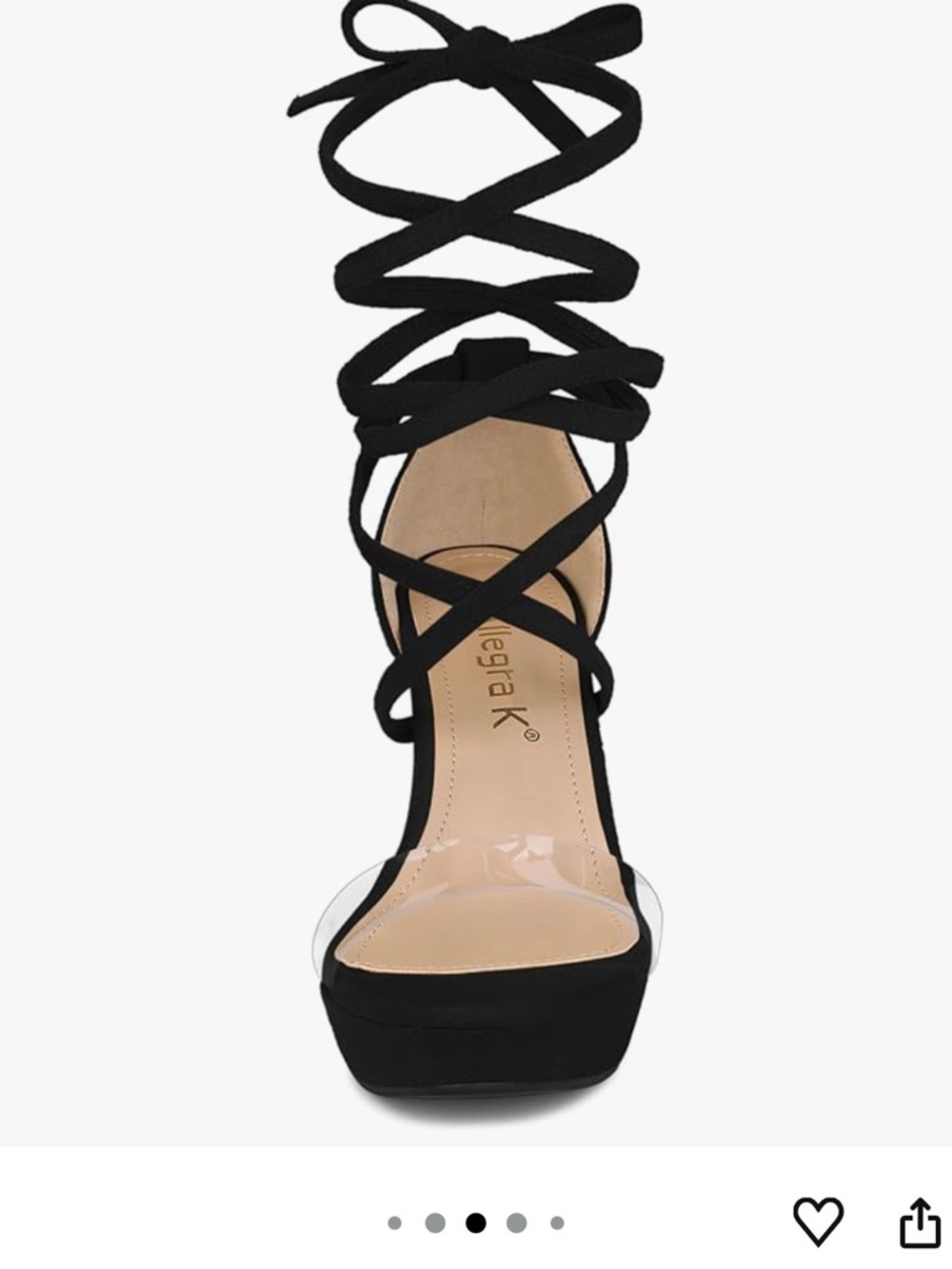 Allegra K Black Lace-Up Platform Block Heel Sandal Size 7.5 - Picture 2 of 6